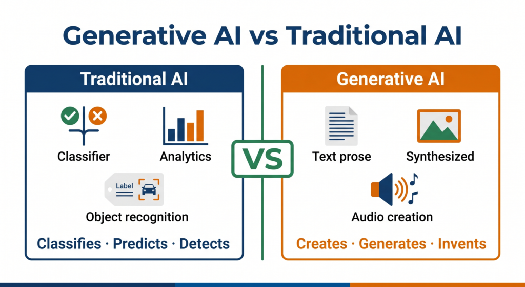 Generative AI vs Traditional AI key differences comparison CBSE Class 12