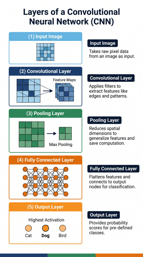 Convolutional neural network architecture layers diagram for Class 10 and Class 12